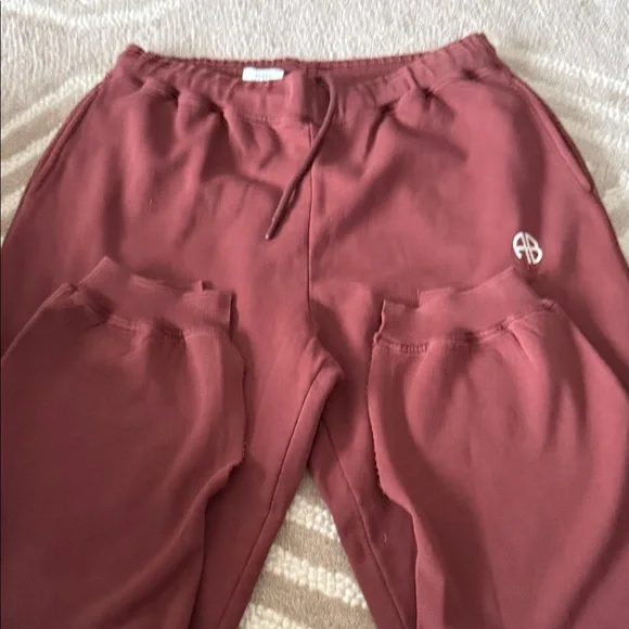 Anine Bing Sport Burgundy Jogger Pants with Logo - Picture 1 of 6
